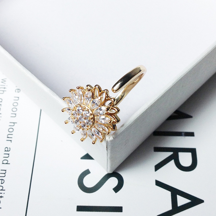 Rotatable Sunflower Rings Anti Stress Anxiety Fidget Adjustable Open Rings